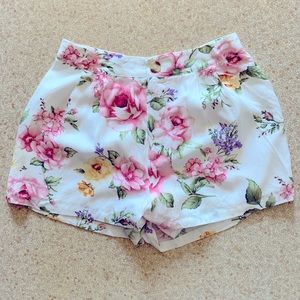 Forever 21 High Waisted Pleated Floral Shorts